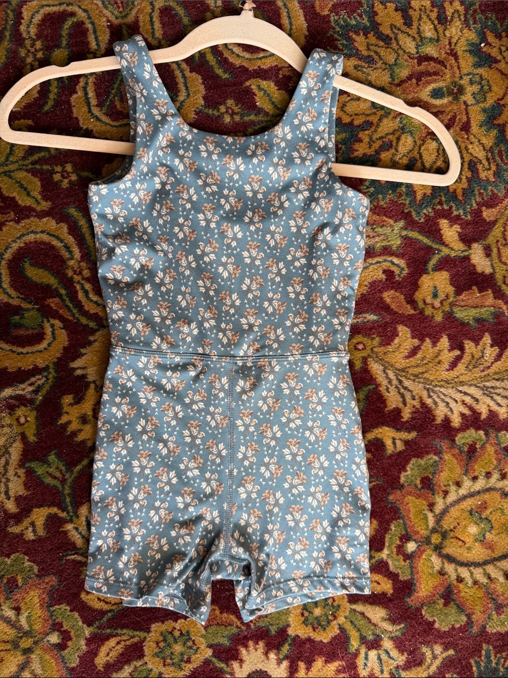 Rylee + Cru Malibu Blue Floral Tank Romper active play gymnastics leotard
